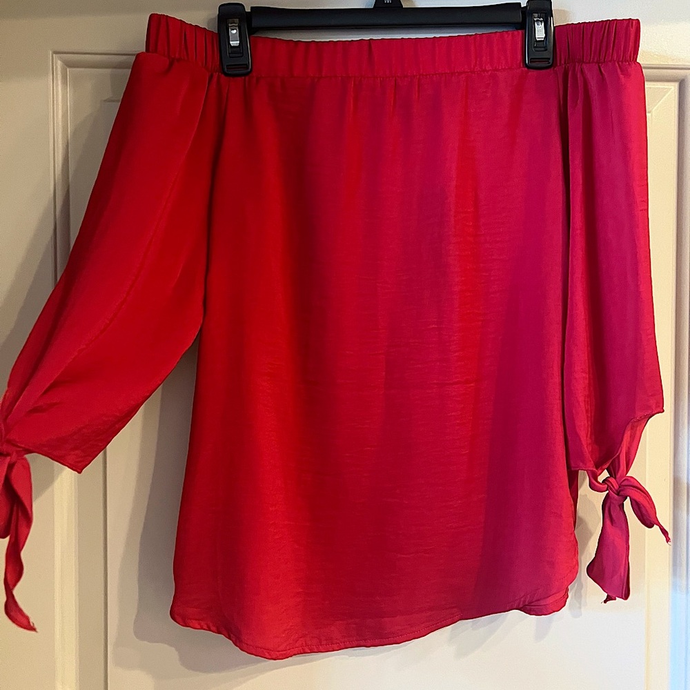 NWT Apt.9 | Red Off the Shoulder Top with Ties on the Sleeves